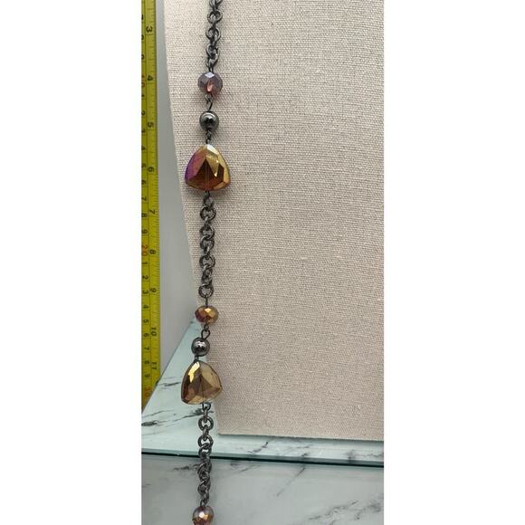 Purple Oil Slick Color Faceted Beads Dark Silver Tone Long Adjustable Necklace - Picture 4 of 6